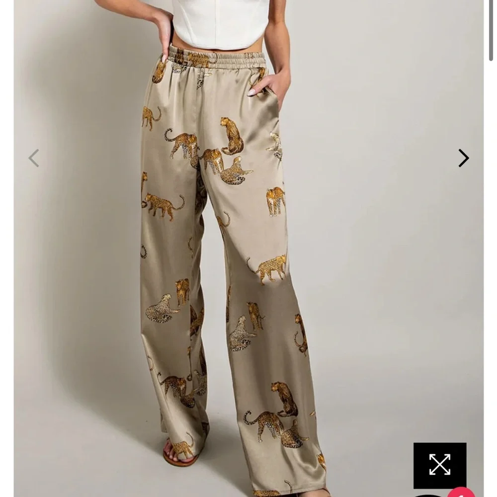 Leopard Print Satin Pants - Picture 1 of 3